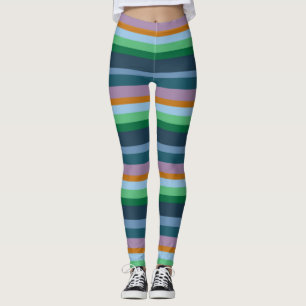 Leggings Piernas de rayas verdes, Naranjas, rosas y azules