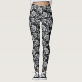 Leggings Piernas de rosas blancas y negras