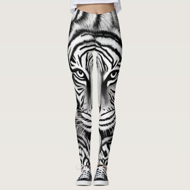 Leggings Piernas de tigres blancos y negros (Anverso)