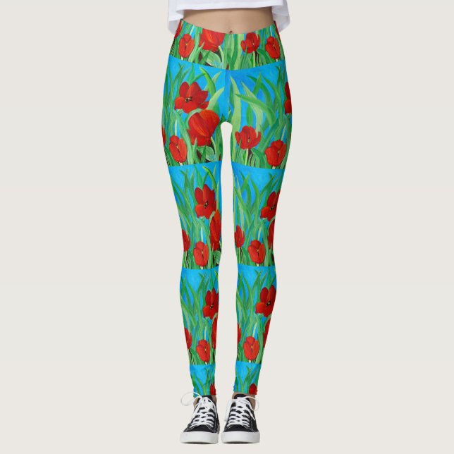 Leggings Piernas de tulipanes rojos (Anverso)