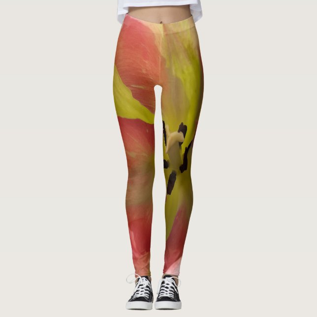 Leggings Piernas de tulipanes rosas y amarillas (Anverso)