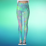 Leggings Piernas del corazón de opal azul<br><div class="desc">Estas leggings presentan un impresionante fondo opal azul con un corazón negro en la parte delantera y acentos dorados. Ver nuestra tienda para más impresionantes diseños opales azules!</div>