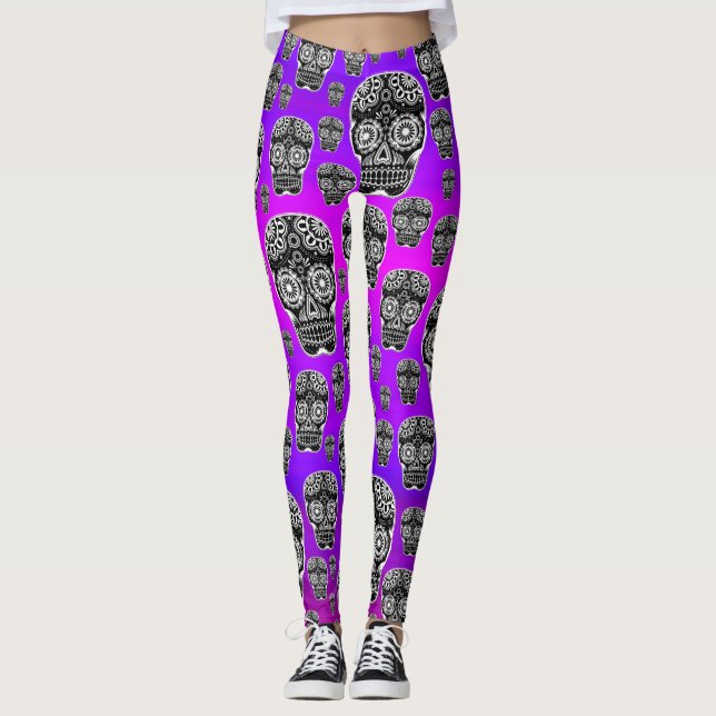Leggings Piernas del cráneo del azúcar morado (Anverso)
