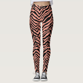 Leggings Piernas del patrón animal de cebra negra y peach a