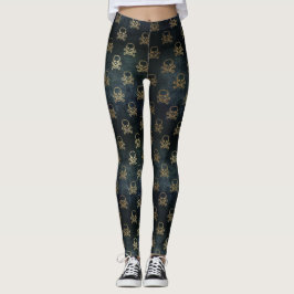 Leggings Piernas del patrón de cráneo negro y dorado y de l