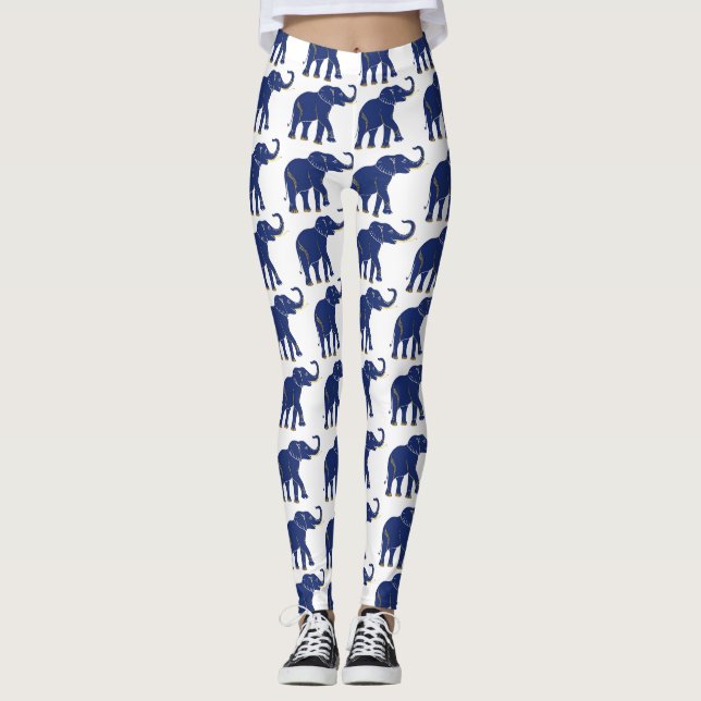 Leggings Piernas del patrón de elefante azul brillante azul (Anverso)