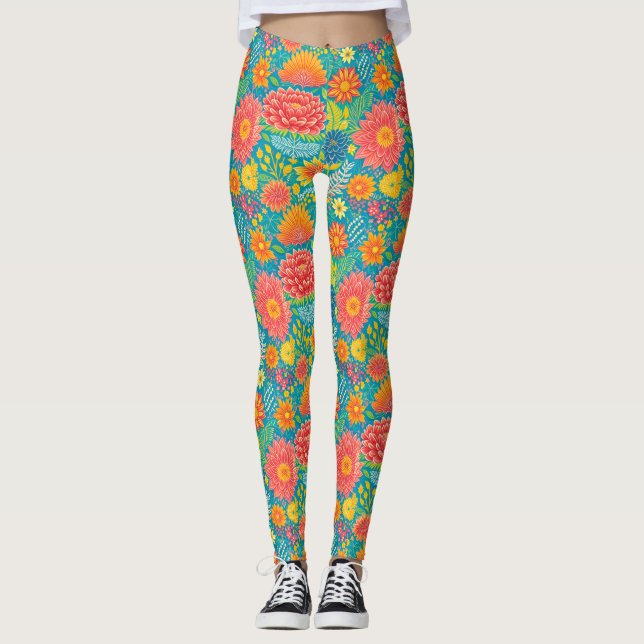 Leggings Piernas del patrón de flor (Anverso)