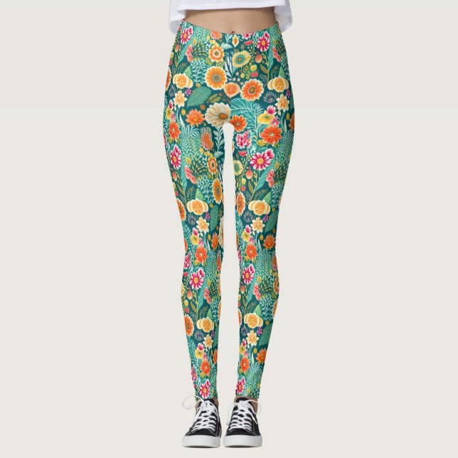 Leggings Piernas del patrón de flor (Anverso)