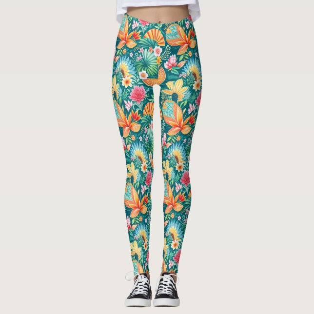 Leggings Piernas del patrón de flor (Anverso)