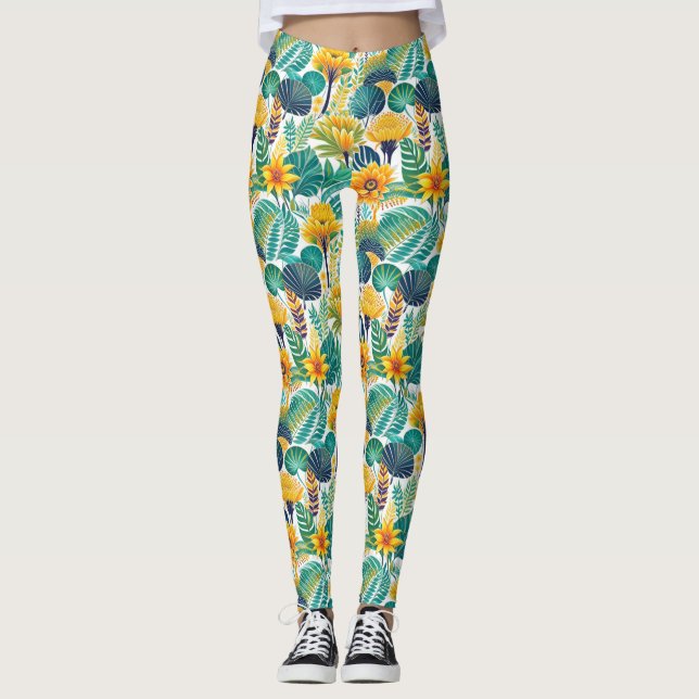 Leggings Piernas del patrón de flor (Anverso)