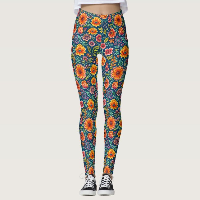 Leggings Piernas del patrón de flor (Anverso)