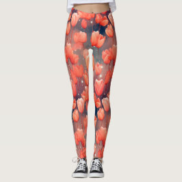 Leggings Piernas del patrón de tulipán rojo