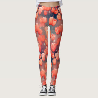 Leggings Piernas del patrón de tulipán rojo