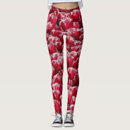 Leggings Piernas del patrón de tulipanes blancos rojos