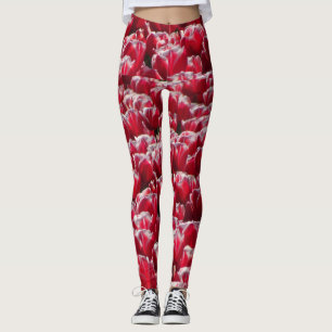 Leggings Piernas del patrón de tulipanes blancos rojos