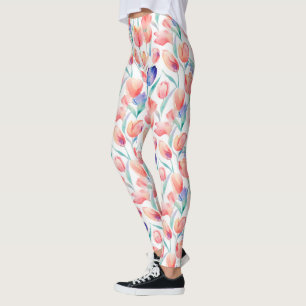 Leggings Piernas del patrón de tulipanes de color de agua