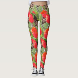Leggings Piernas del patrón de tulipanes rojos