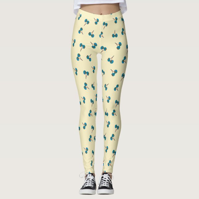 Leggings Piernas del patrón del cerezo azul (Anverso)