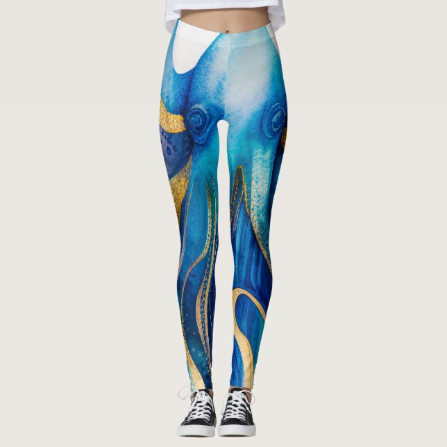 Leggings Piernas del pulpo azul turquesa de oro (Anverso)