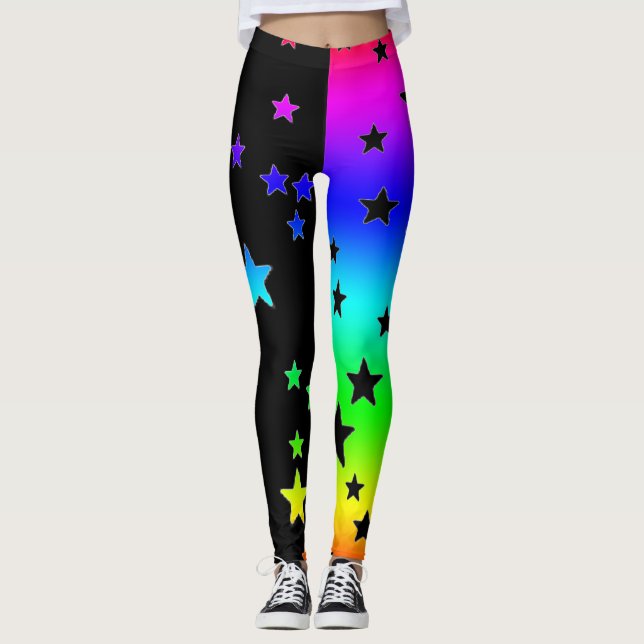 Leggings Piernas Estelares De Arcoiris Y Negro (Anverso)