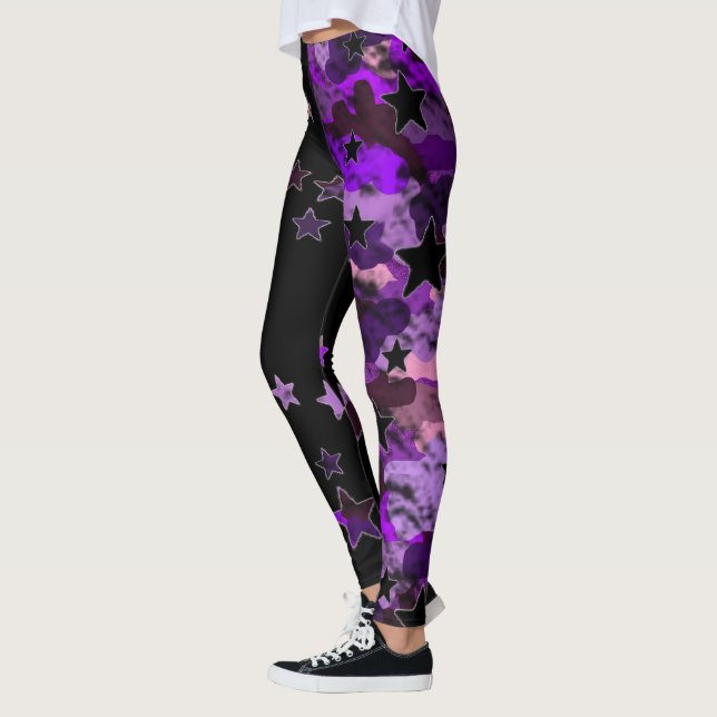 Leggings Piernas Estrella De Camo Negro Y Morado (Izquierda)