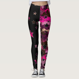 Leggings Piernas Estrella De Camo Negro Y Rosa