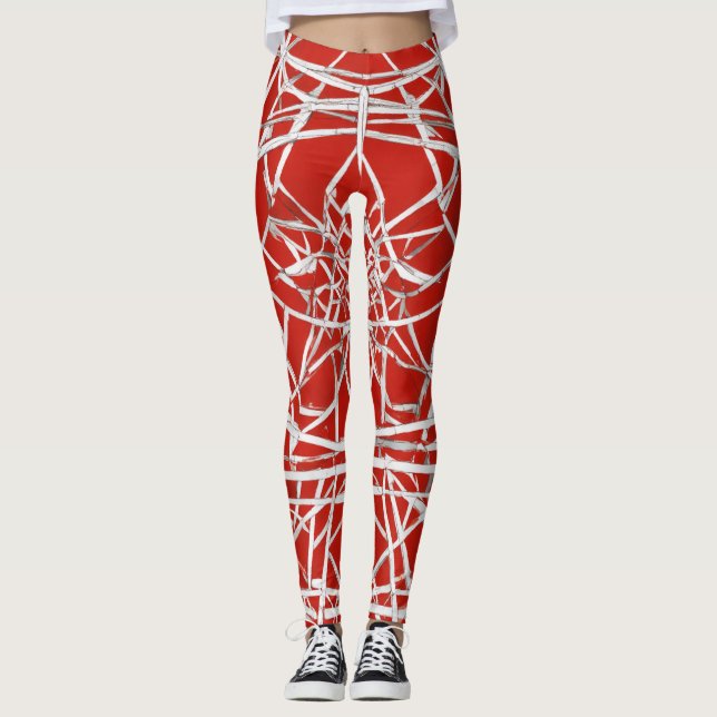 Leggings piernas femeninas con olas rojas y blancas (Anverso)