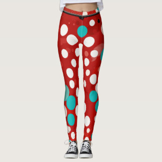 Leggings piernas femeninas con puntos de folka rojo