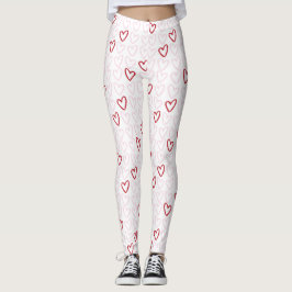 Leggings Piernas femeninas de corazones rosados y rojos