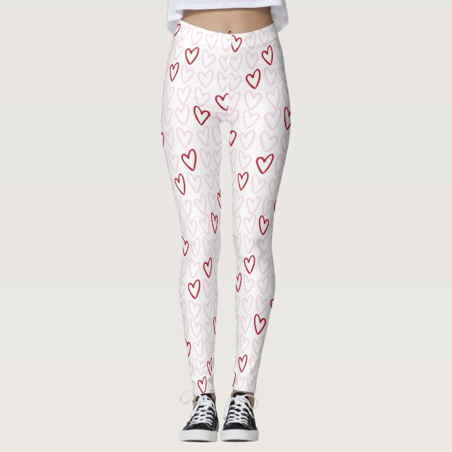 Leggings Piernas femeninas de corazones rosados y rojos (Anverso)