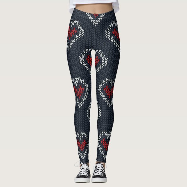 Leggings Piernas femeninas de Knit Gris/Rojo (Anverso)