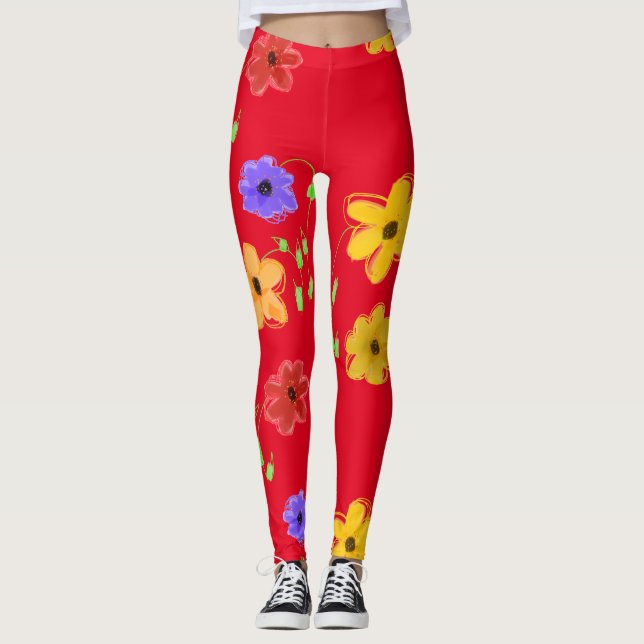 Leggings Piernas florales de negrita roja (Anverso)