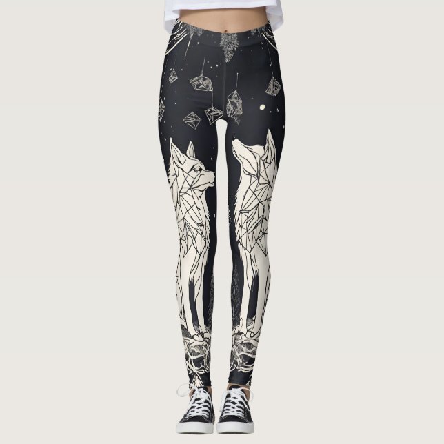 Leggings Piernas geométricas de Lobo Negro y Blanco (Anverso)