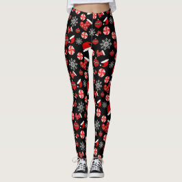Leggings Piernas navideñas Black Red White Merry