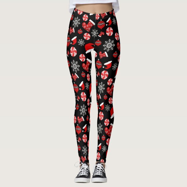 Leggings Piernas navideñas Black Red White Merry (Anverso)