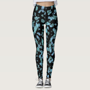 Leggings Piernas negras moradas y azules de copo de nieve d