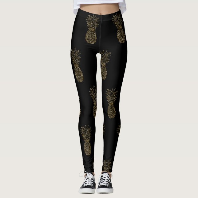 Leggings Piernas negras Piña metálica de oro (Anverso)