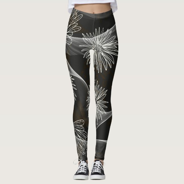 Leggings Piernas oscuras con grandes flores blancas y remol (Anverso)