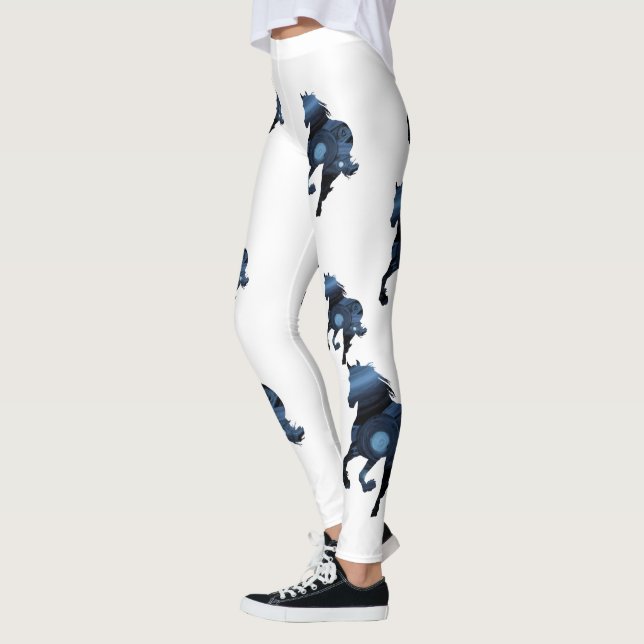 Leggings Piernas Personalizados de arte de caballos azules (Izquierda)