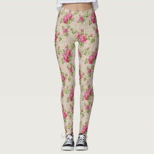 Leggings Piernas pintadas a mano con rosas rosas rosas