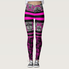Leggings Piernas rayadas de cráneo de azúcar rosa