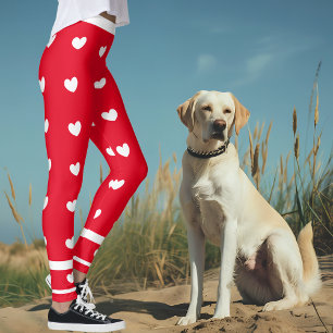 Leggings Piernas rojas con corazones y rayas blancas