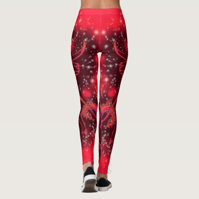 Leggings Piernas rojas con toros corriendo en noche estrell (Reverso)