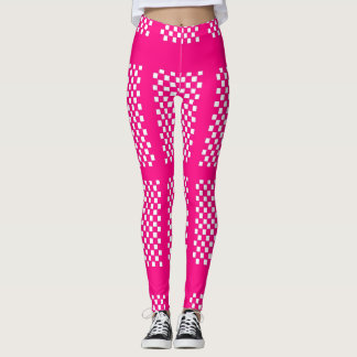 Leggings Piernas rosas y blancas con tiras y cheques