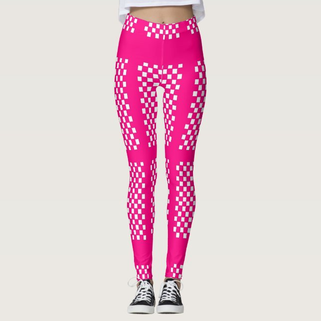 Leggings Piernas rosas y blancas con tiras y cheques (Anverso)