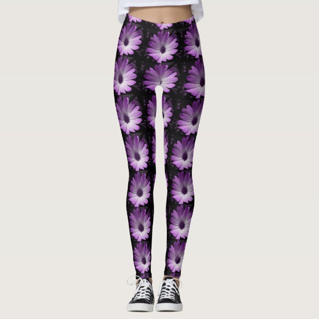 Leggings Piernas violetas de flores de margarita (Anverso)