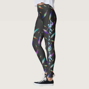 Leggings Pies de color rosa azul morado de las plumas amari