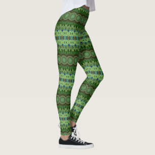 Leggings Pieza de pavo real Mandala Esmeralda y Simetría az