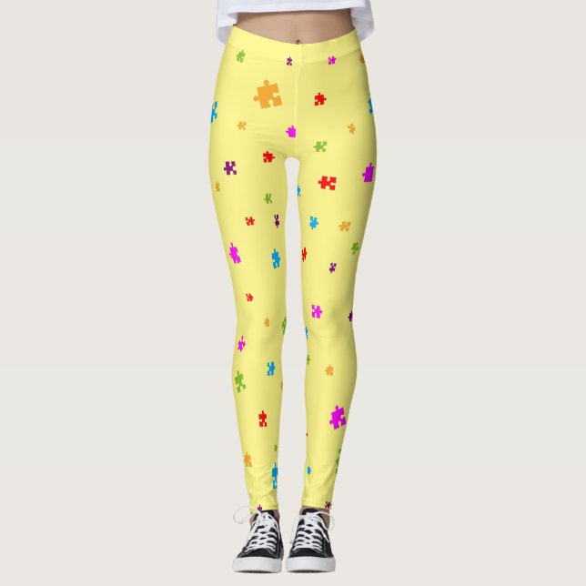 Leggings Piezas de rompecabezas del autismo de color arcoir (Anverso)