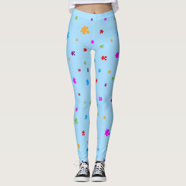 Leggings Piezas de rompecabezas del autismo de color arcoir (Anverso)